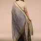 This is view from back of Grey Silk Linen Jamdani hand weaving Saree, formal office wear for women
