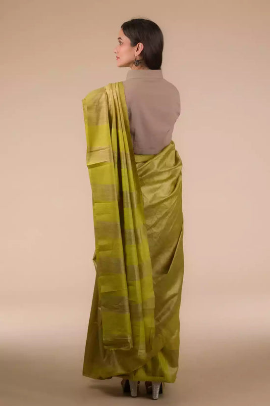 This is the  view from back of Olive Green Plain In Pure Tussar Saree, formal office wear for women
